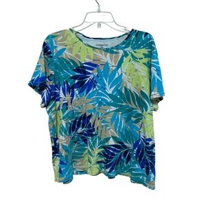 Croft & Barrow Women's 2X Tropical Leaf Print Short Sleeve T Shirt Top